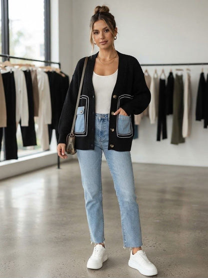 Cardigan Hybrid Jean noir porté